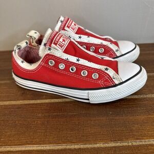 Converse All Star Slip On Sneakers Kids 2 Red White And Blue Stars
